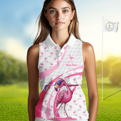 Funny Flamingo Mens Golf Shirt Sleeveless Polo Personalized Pink Argyle Pattern Golf Team Outfits NYN3097