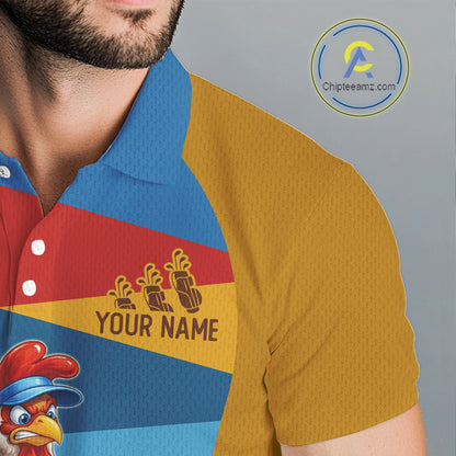 Colorful Rooster Mens Golf Polo Shirts Personalized Funny Golf Ball Shirts, Golf Gifts For Men NYN3098