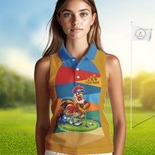 Load image into Gallery viewer, Colorful Rooster Womens Golf Sleeveless Polo Shirts Personalized Funny Golf Ball Shirts, Golf Gifts For Women NYN3098