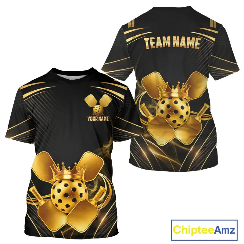 Black And Gold Crown Paddle & Ball Pickleball Jerseys Custom Men Pickleball League Shirts NYN2233