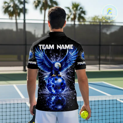 Broken Glass Blue Eagle Lightning Pickleball 3D Ball Jerseys Custom Men Pickleball Shirts NYN2235