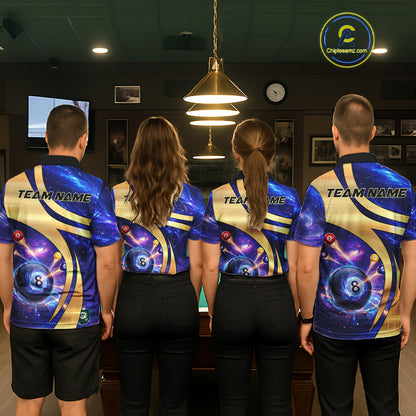 Purple Galaxy Pool 8 Ball Billiard Shirt For Men Personalized Multicolor Light Billiard Apparel NYN2893