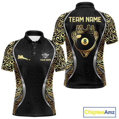 Personalized 8 Ball Pool Crown Men Billiard Shirts Gold And Silver Tribal Billiard Pool Jerseys NYN2894