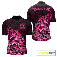 Load image into Gallery viewer, Pink Tribal Pattern Bowling Ball men's bowling quarter zip shirt, custom league bowling uniform