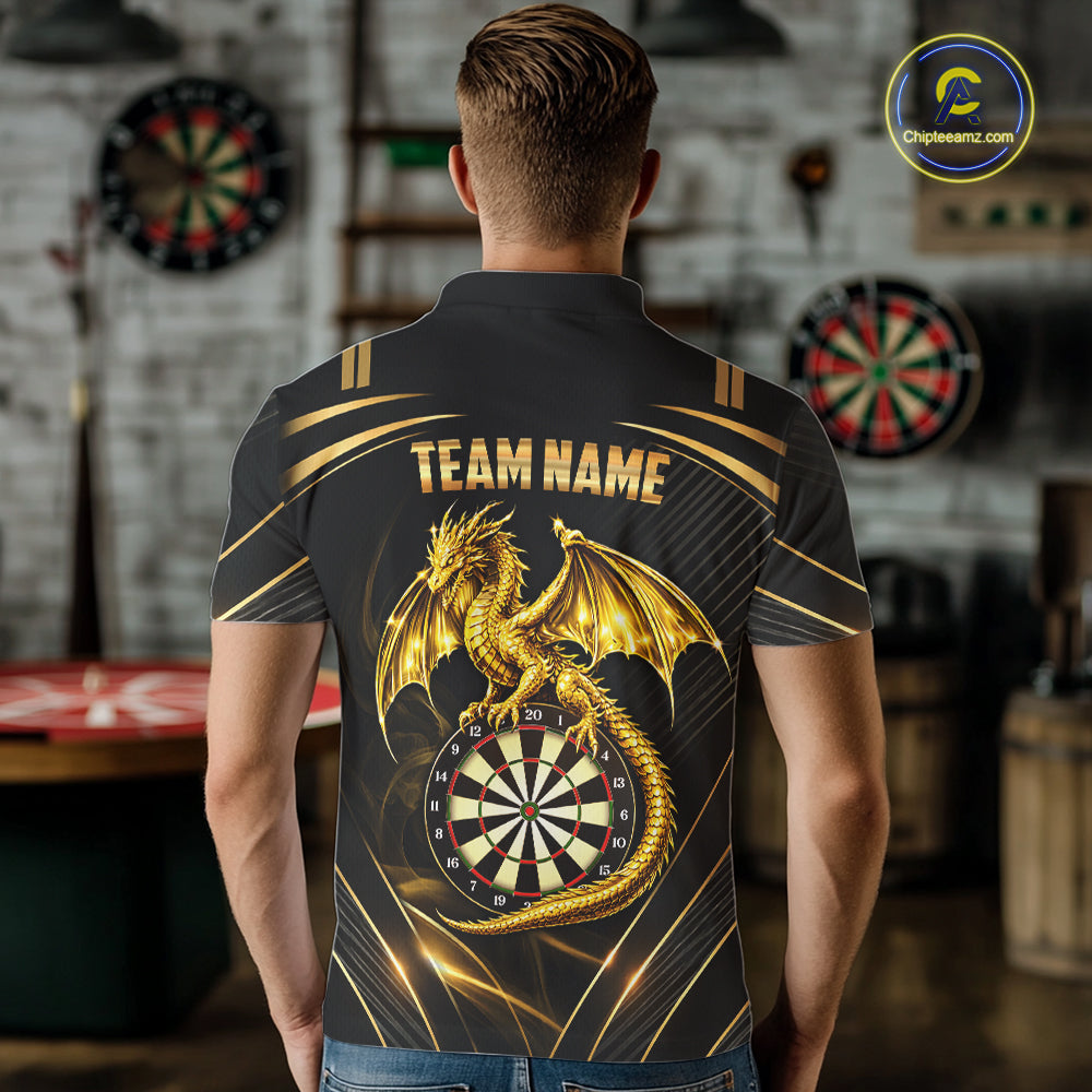Gold Light Dragon Dartboard Custom Men Darts Polo League Shirts Dragon Dart Jerseys NYN2236