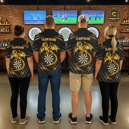 Gold Light Dragon Dartboard Custom Men Darts Polo League Shirts Dragon Dart Jerseys NYN2236