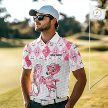 Load image into Gallery viewer, Funny Flamingo Golf Polo Shirts For Men Pink Argyle Flamingo Custom White Ball Golf Apparel NYN3121