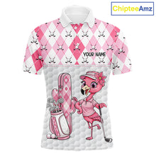 Load image into Gallery viewer, Funny Flamingo Golf Polo Shirts For Men Pink Argyle Flamingo Custom White Ball Golf Apparel NYN3121