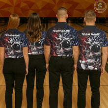 Load image into Gallery viewer, Red And Blue Grunge Skull Mens Bowling Polo Quarter-Zip Shirt Custom Youth Bowling Team Outfits NYN3285