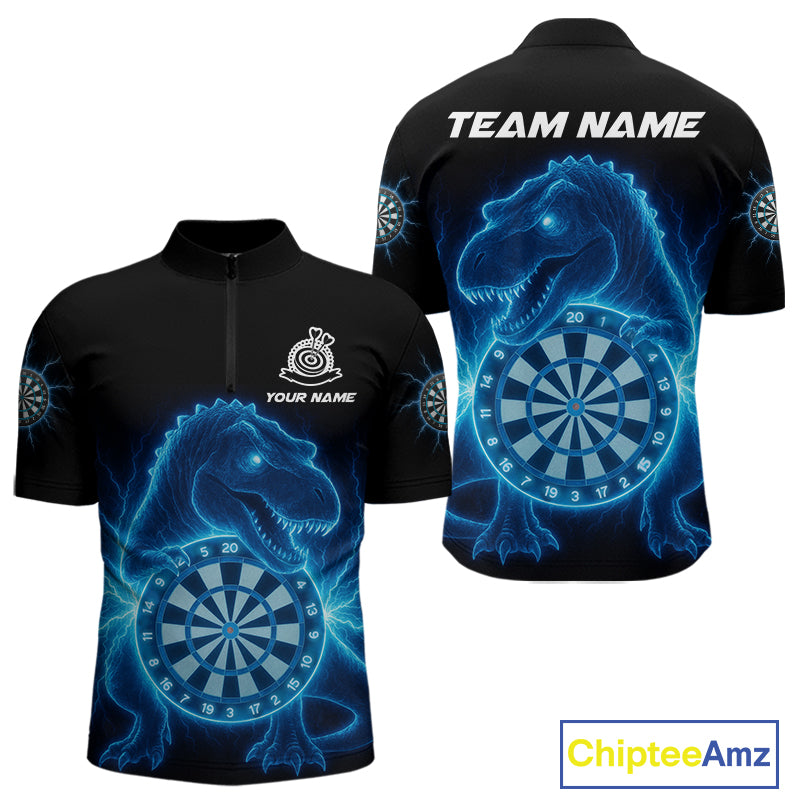 Custom Horror Dinosaur Lightning Blue Dartboard Dart Men Quarter-Zip Jerseys Funny Dart Shirts NYN1740