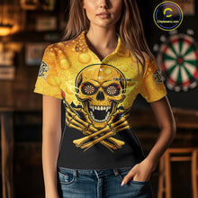 Load image into Gallery viewer, Funny Beer &amp; Skull Dartboard Women Polo Darts Shirt Custom Name &amp; Team Dart Jersey NYN2011