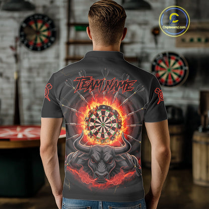 Funny Bull Red Flames Dartboard Dart Arrow Custom Men Polo Darts Shirt Dart Gifts NYN2016