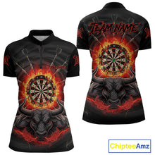 Load image into Gallery viewer, Funny Bull Red Flames Dartboard Dart Arrow Custom Women Quarter-Zip Darts Shirt Dart Gifts NYN2016