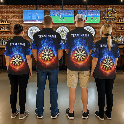 Red And Blue Flames Skull Dartboard Custom Women Darts Polo League Shirts Skull Dart Jerseys NYN2250