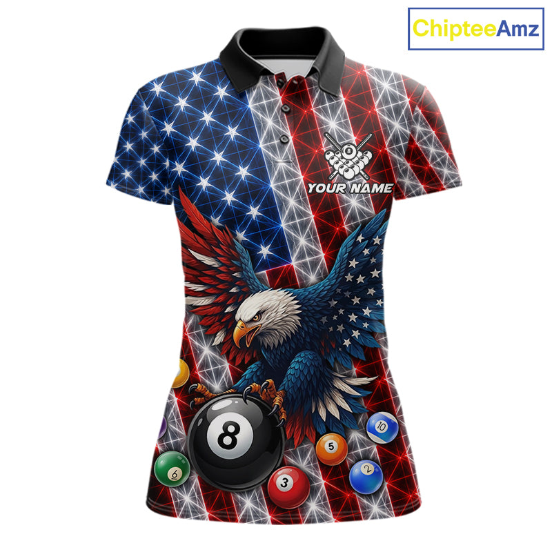 Lightning thunder American flag eagle billiard polo shirt for women