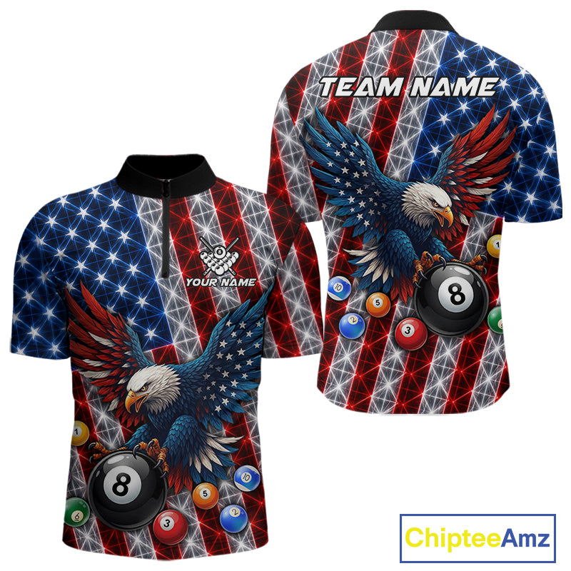 Lightning thunder American flag eagle billiard 1/4-zip shirt for men