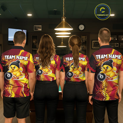 Yellow And Red Splatter 8 Ball Pool Billiard Shirts For Women Custom Funny Duck Billiard Team Apparel NYN3300