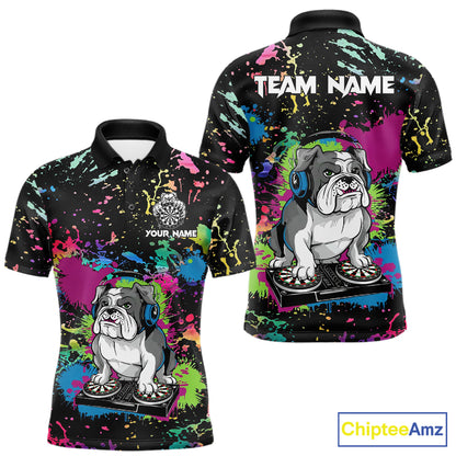 Colorful Paint Funny Dj Music Bulldog Custom Men Darts Polo Shirts Dart League Jerseys NYN2257