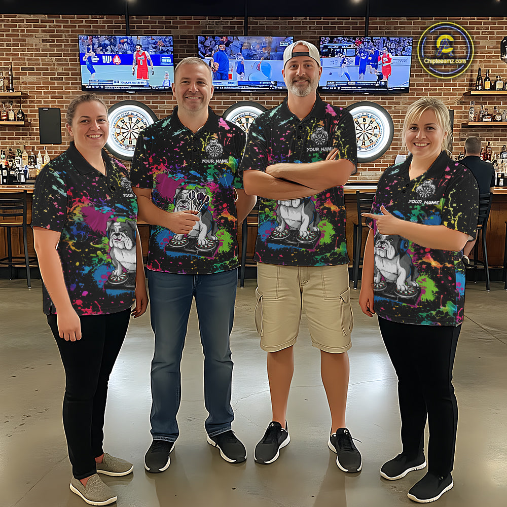 Multi-Color Splatter Funny Bulldog Custom Women Darts Polo League Shirts Dart Team Jerseys NYN2255