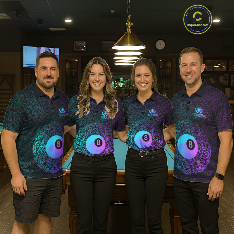 Custom Blue & Purple Tribal 8 Ball Billiard Jersey For Women Billiard Clothes Billiard Team Shirts NYN2924