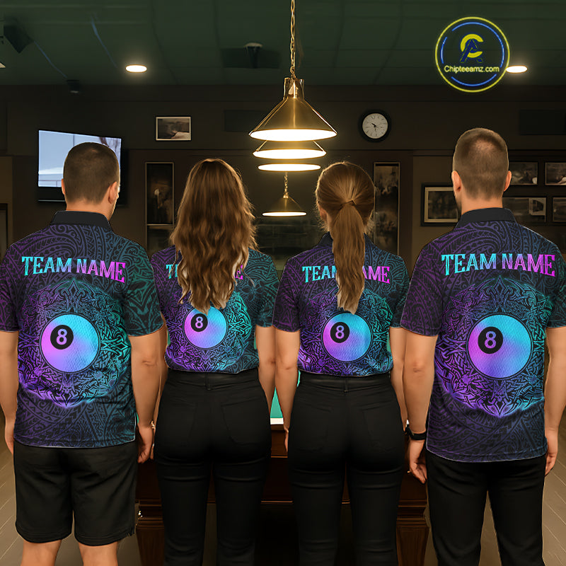 Custom Blue & Purple Tribal 8 Ball Billiard Jersey For Women Billiard Clothes Billiard Team Shirts NYN2924