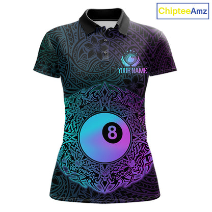 Custom Blue & Purple Tribal 8 Ball Billiard Jersey For Women Billiard Clothes Billiard Team Shirts NYN2924