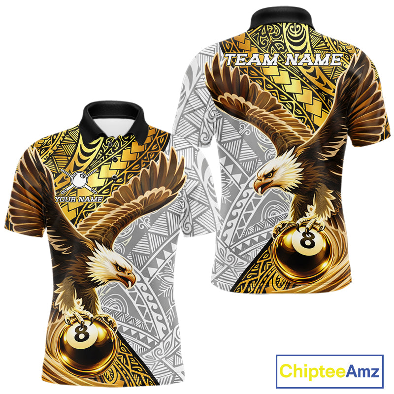 White And Gold Tribal Pattern Billiard Jersey For Men Custom Eagle 8 Ball Billiard Team Shirts NYN2926