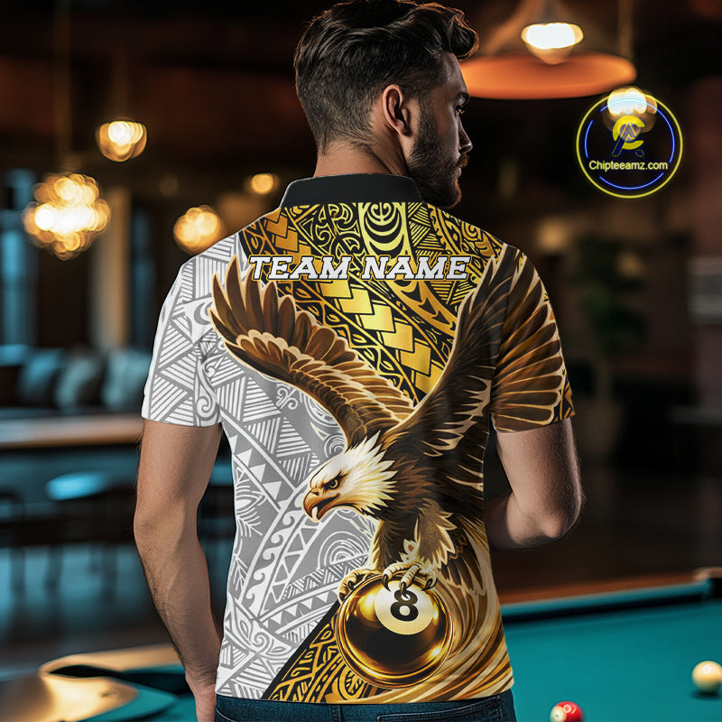 White And Gold Tribal Pattern Billiard Jersey For Men Custom Eagle 8 Ball Billiard Team Shirts NYN2926