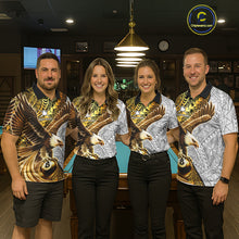 Load image into Gallery viewer, White And Gold Tribal Pattern Billiard Jersey For Men Custom Eagle 8 Ball Billiard Team Shirts NYN2926