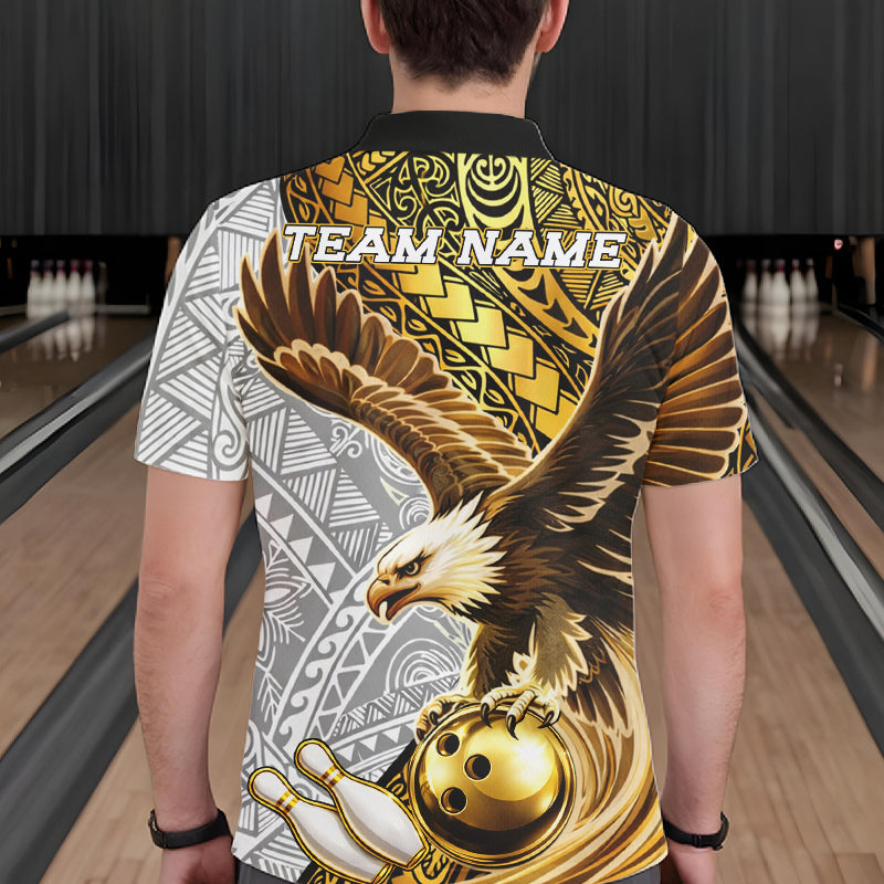 Black And Gold Tribal Bowling Jersey For Men Custom Eagle Tribal Team Shirts Bowling League NYN2927