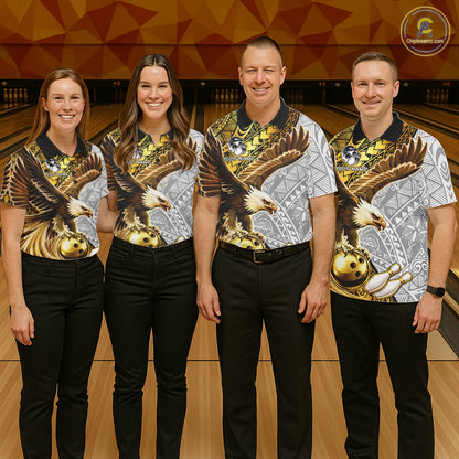 Black And Gold Tribal Bowling Jersey For Men Custom Eagle Tribal Team Shirts Bowling League NYN2927