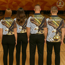 Load image into Gallery viewer, Black And Gold Tribal Bowling Jersey For Men Custom Eagle Tribal Team Shirts Bowling League NYN2927