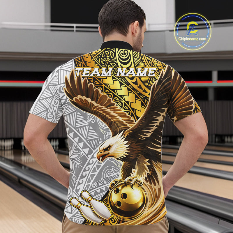 Black And Gold Tribal Bowling Jersey For Men Custom Eagle Tribal Team Shirts Bowling League NYN2927