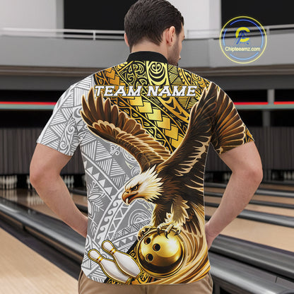Black And Gold Tribal Bowling Jersey For Men Custom Eagle Tribal Team Shirts Bowling League NYN2927
