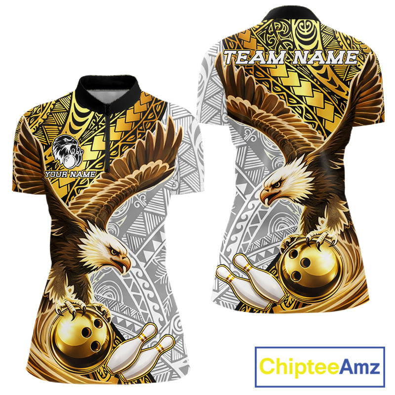 Black And Gold Tribal Bowling Jersey For Women Custom Eagle Tribal Team Shirts Bowling League NYN2927