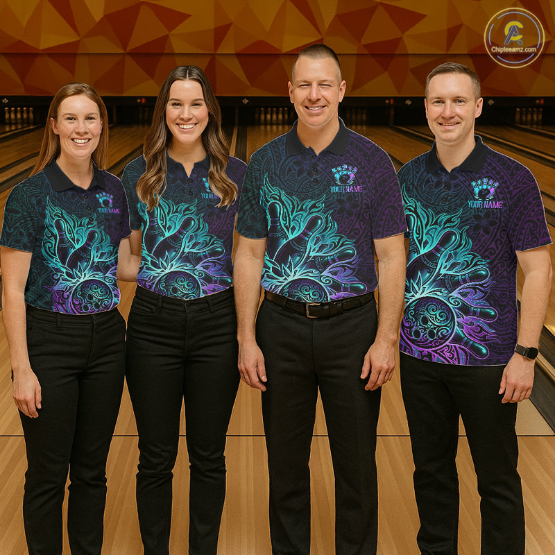 Blue & Purple Tribal Pattern Bowling Ball Jersey For Men Custom Tribal Team Shirts Bowling League NYN2928