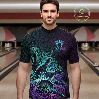 Blue & Purple Tribal Pattern Bowling Ball Jersey For Men Custom Tribal Team Shirts Bowling League NYN2928