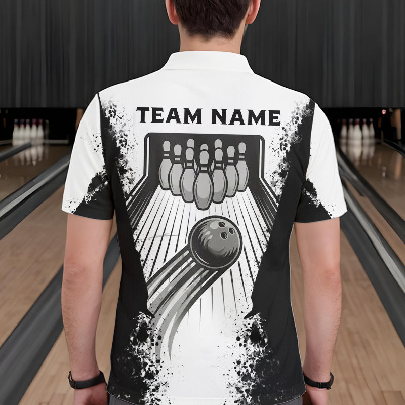 White And Grunge Black Bowling Jerseys For Men Custom Bowling Polo 1/4-Zip Shirt, Gift For Bowlers NYN3127