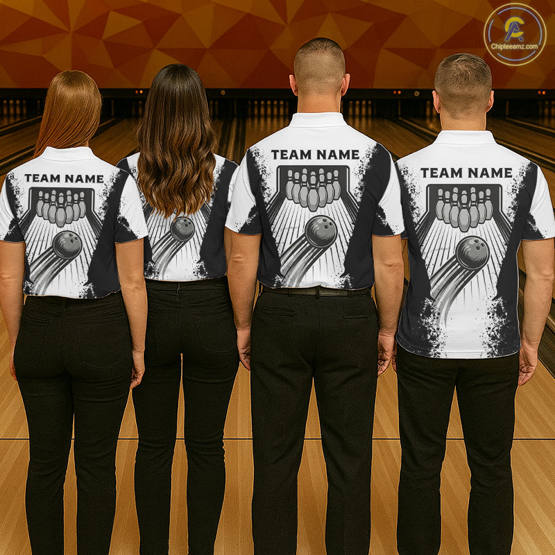 White And Grunge Black Bowling Jerseys For Women Custom Bowling Polo 1/4-Zip Shirt, Gift For Bowlers NYN3127