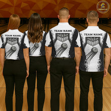 Load image into Gallery viewer, White And Grunge Black Bowling Jerseys For Women Custom Bowling Polo 1/4-Zip Shirt, Gift For Bowlers NYN3127