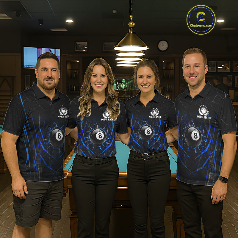 Black And Blue Broken Glass 8 Ball Women Billiard Pool Shirts Custom Billiard Team Jersey NYN3309