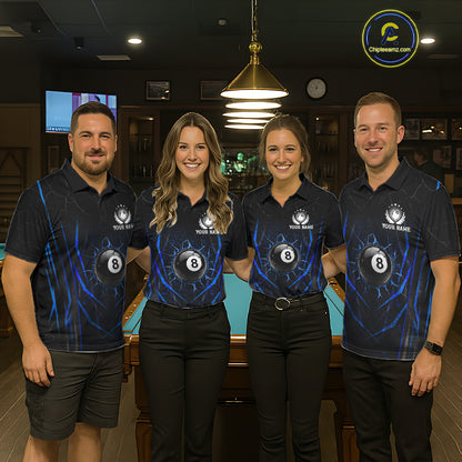 Black And Blue Broken Glass 8 Ball Women Billiard Pool Shirts Custom Billiard Team Jersey NYN3309