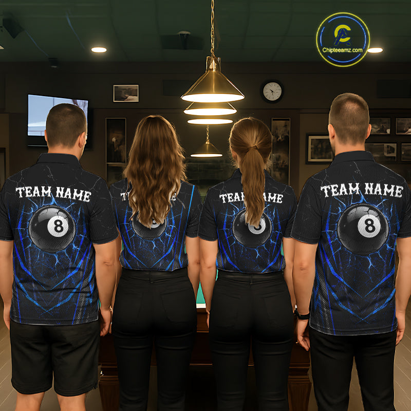 Black And Blue Broken Glass 8 Ball Women Billiard Pool Shirts Custom Billiard Team Jersey NYN3309