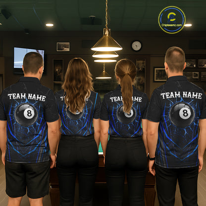 Black And Blue Broken Glass 8 Ball Women Billiard Pool Shirts Custom Billiard Team Jersey NYN3309