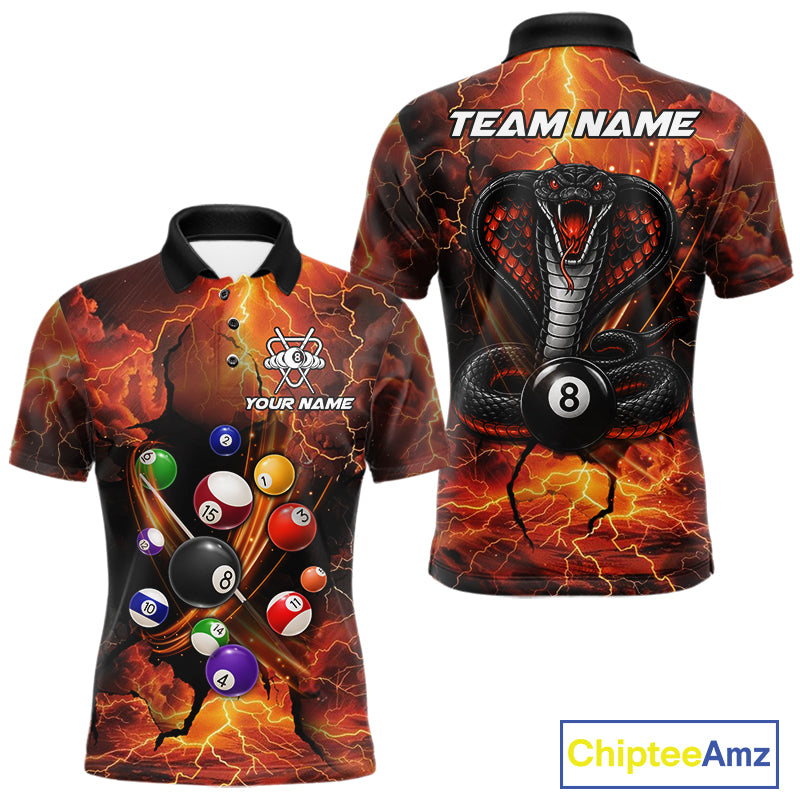 Cobra 8 ball thunder lightning billiard polo shirt for men custom orange jersey