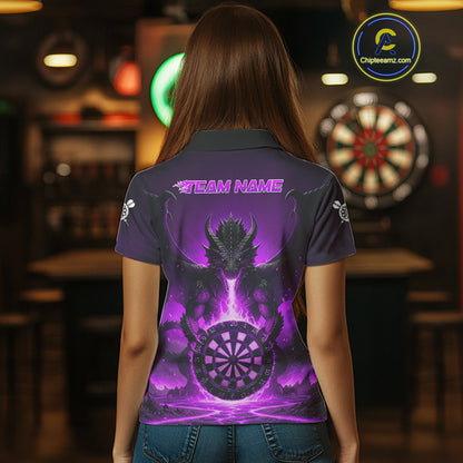 Fire Flame Dragon Purple Darts Custom Women Darts Jersey Flaming Darts League Shirt NYN2041