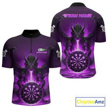 Load image into Gallery viewer, Fire Flame Dragon Purple Darts Custom Men 1/4-Zip Darts Jersey Flaming Darts League Shirt NYN2041