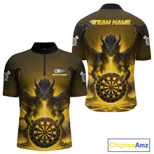 Load image into Gallery viewer, Fire Flame Dragon Yellow Darts Custom Men 1/4-Zip Darts Jersey Flaming Darts League Shirt NYN2042