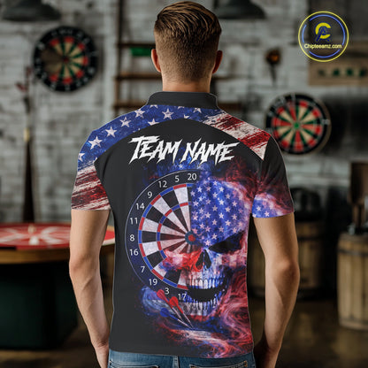 Smoke US Flag Skull Dartboard Men Darts Polo Shirt Custom Retro Patriotic Darts Jerseys NYN2550