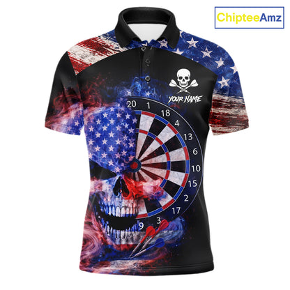 Smoke US Flag Skull Dartboard Men Darts Polo Shirt Custom Retro Patriotic Darts Jerseys NYN2550